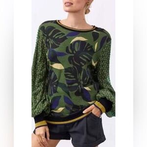 Anthropologie Bl^nk Flora Adele Green Sweater Oversized XS (fits up to Large)